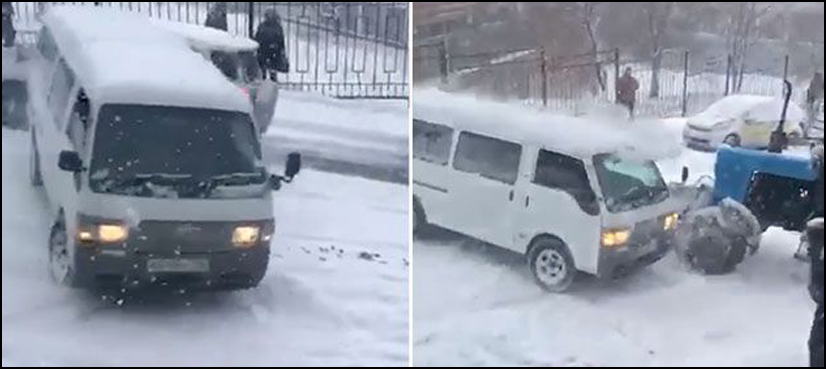 cars collide Russia snowfall