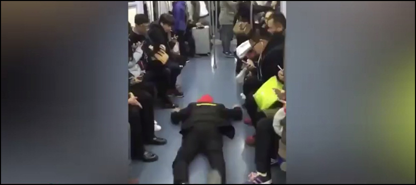 Chinese man train fake collapse