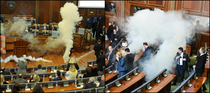 Kosovo Parliament tear gas