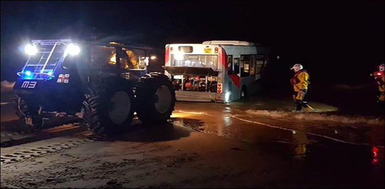 Someone drove a stolen bus for 40 miles before dumping it into the sea