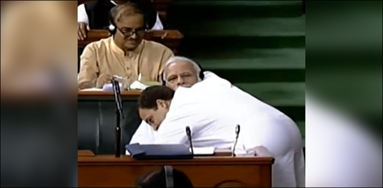Modi stunned Rahul Gandhi hug