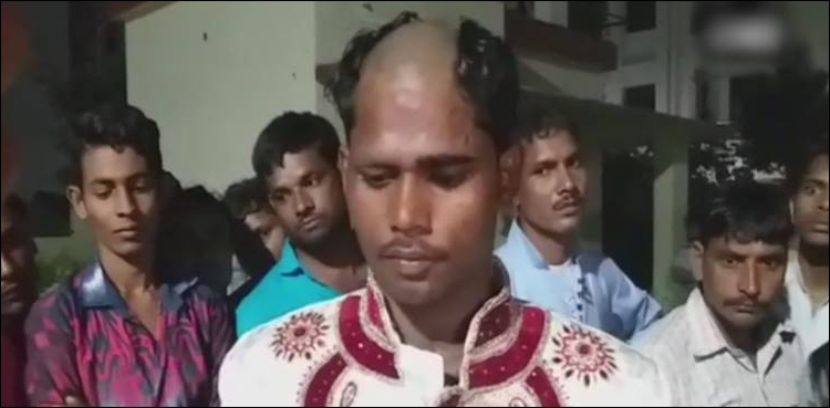 Indian groom head partially shaved