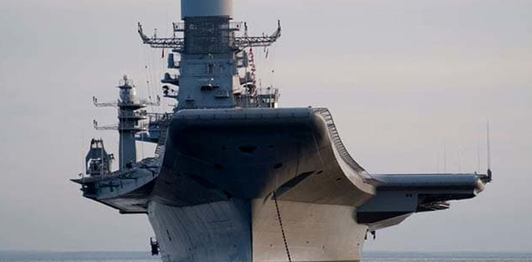 Indian Navy aircraft carrier INS Vikramaditya fire