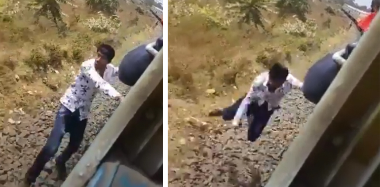 India boy TikTok video train