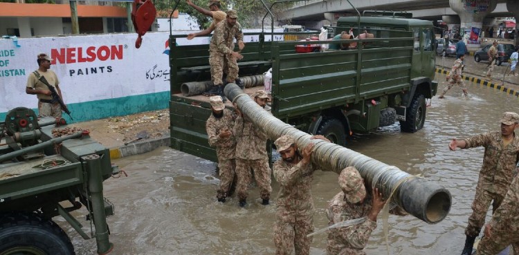 dewatering Pakistan Army relief , karachi rain ISPR