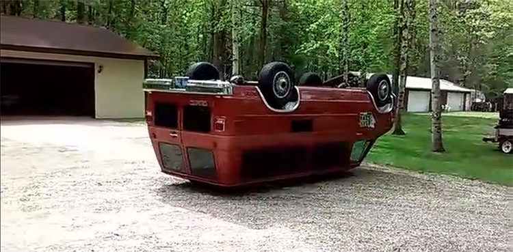 overturned van, customized van, viral video
