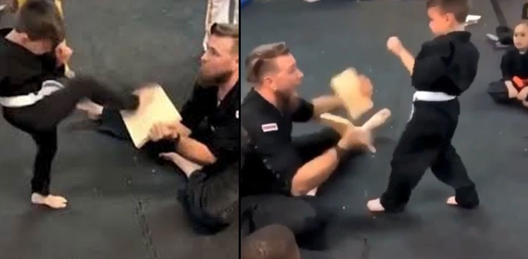 teary eyed boy breaks karate board