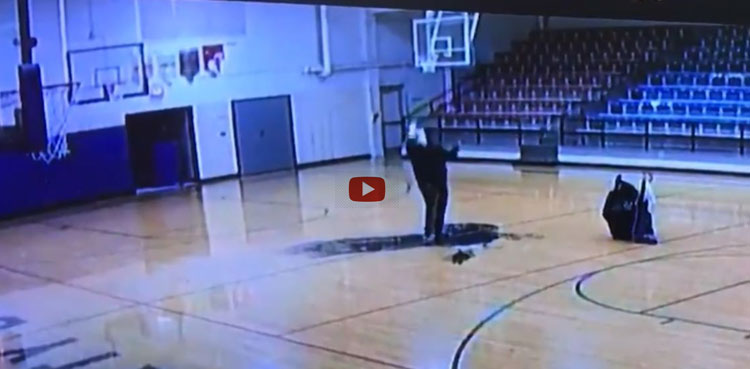 School custodian half court shot backward