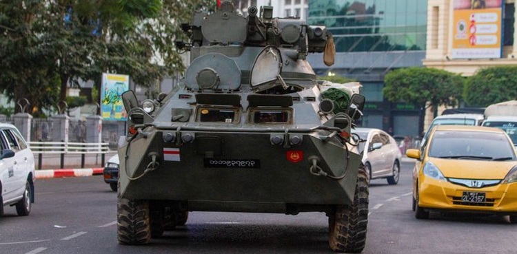 armoured vehicles myanmar mass protests military coup