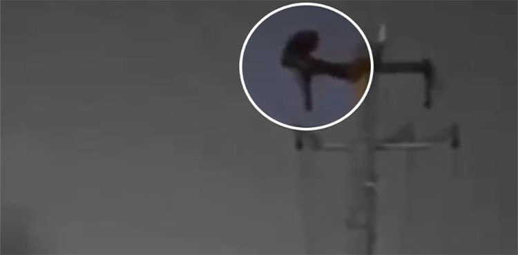 power cut, electricity pole, China, climb, man