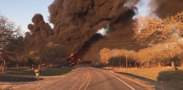 train collision semi-truck texas fire oil tankers