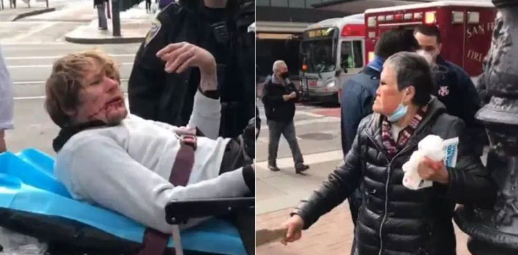 Eldery Asian woman punches