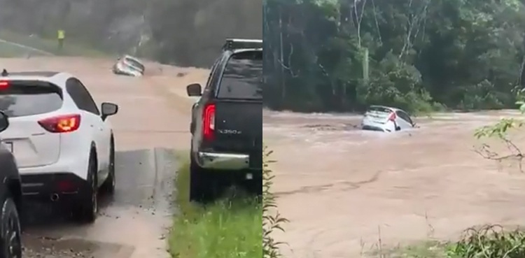 video car washes away floodwater australia
