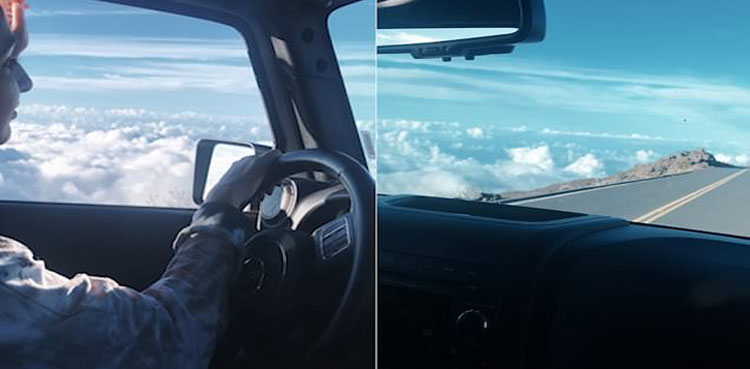 optical illusion video woman flying clouds