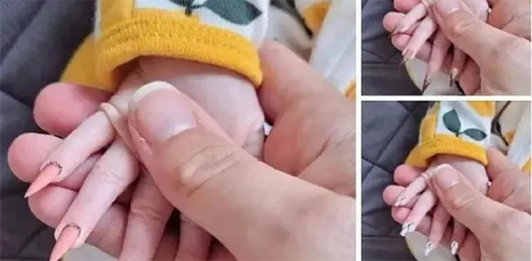 long pointed nails, social media, newborn