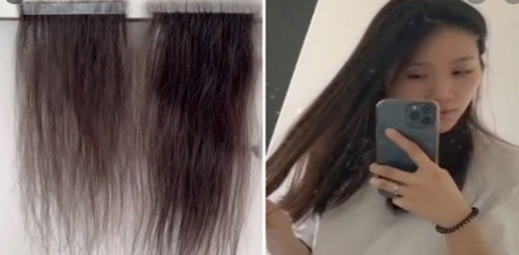 woman fallen hairs extension