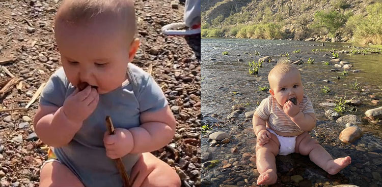 mother baby boy sand rock dirt immune system video