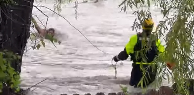 flood stream, woman rescued,