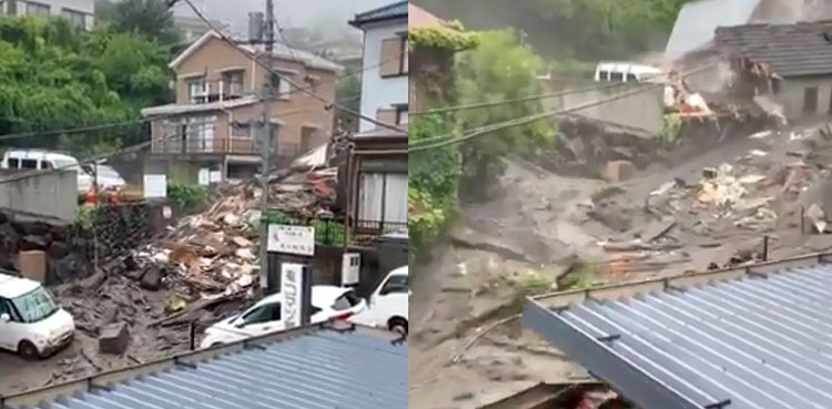 mudslide japan atami heavy rain houses viral video