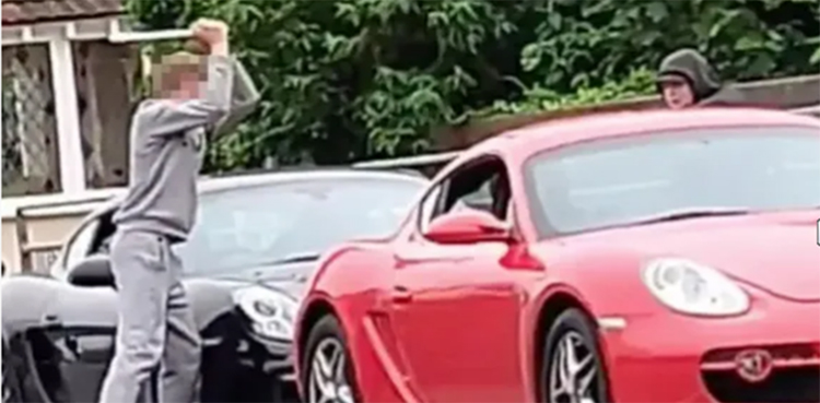 porsche, hit with metal wrench,