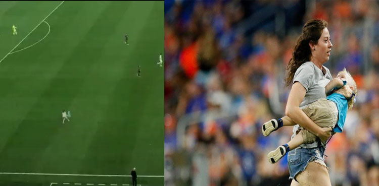 mother tackles toddler invaded pitch