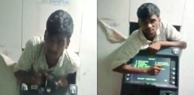 WATCH-Drunk-thief-gets-stuck-inside-ATM-while-trying-to-steal-cash