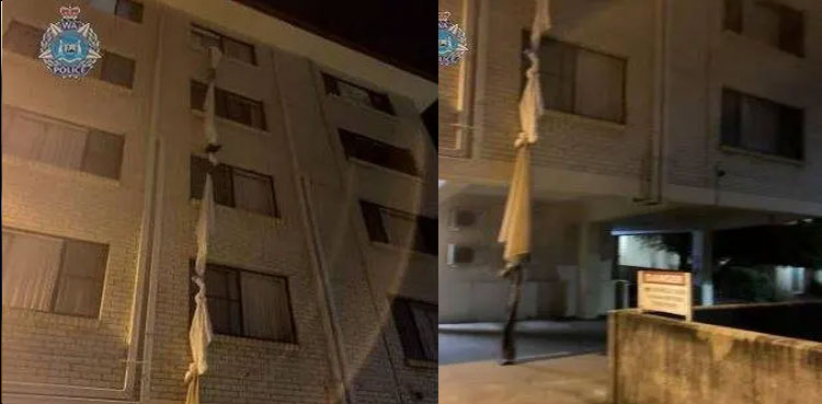 Australia-man-escape-quarantine-hotel-bedsheets