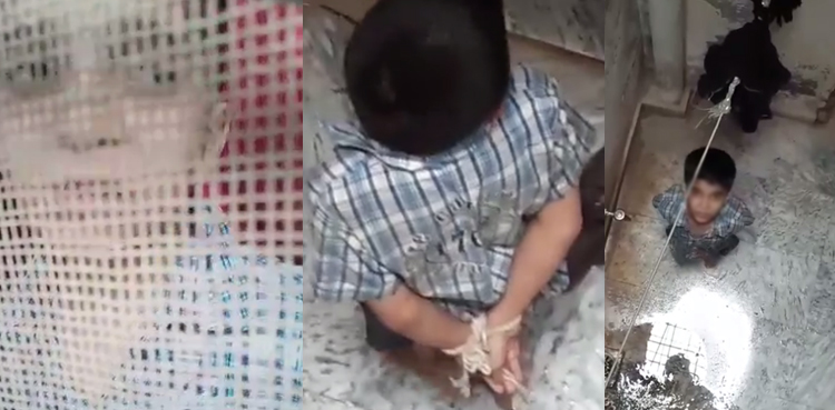 boy tied with rope parents lahore videos