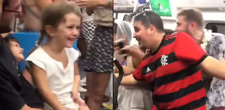 People sing Baby Shark subway crying girl
