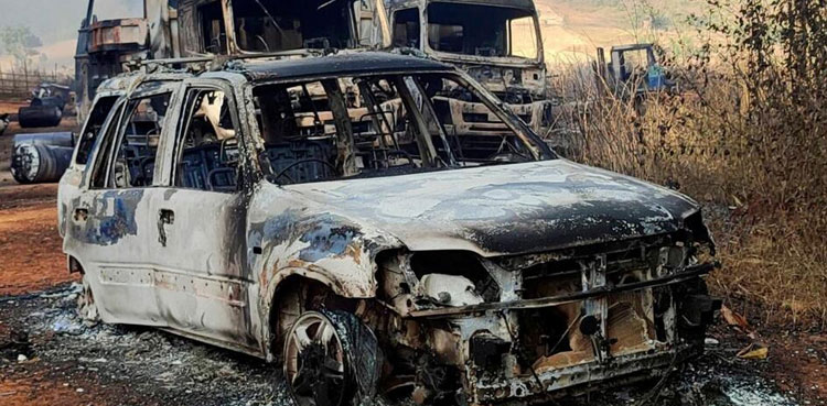 Burnt remains people charred vehicles Myanmar