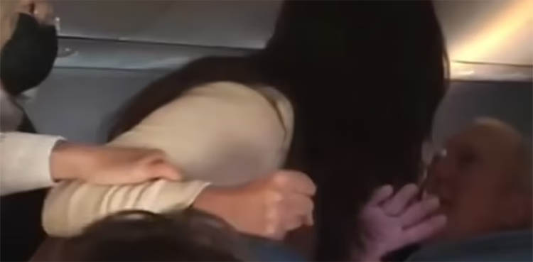 female passenger, face mask, flight,
