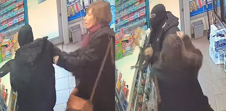 CCTV footage, Brave customer, masked man, robbery