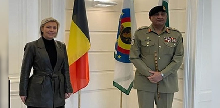 COAS Bajwa, Belgium visit, Ludivine Dedonder, Admiral Michel Hofman, Major General Pierre Gerard