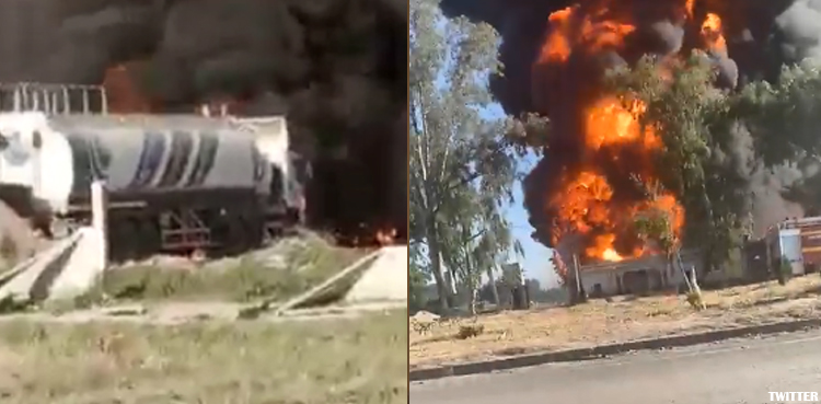oil depot fire, Nowshera