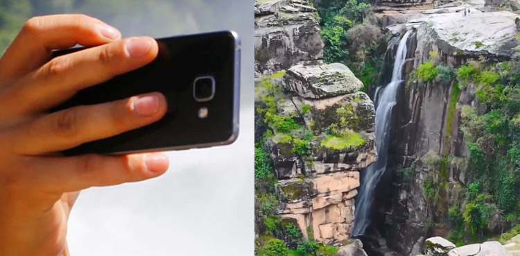 Selfie, tourists, Char Kamar Waterfall, Swat