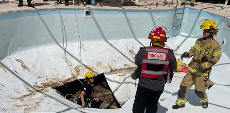 Watch, Man, sucked, swimming pool, sinkhole