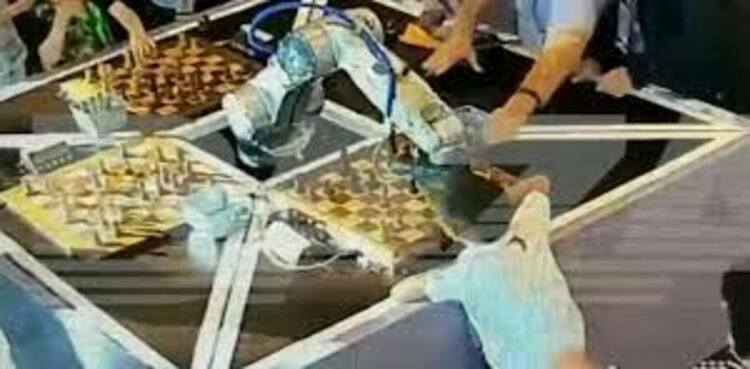 viral video robot breaks finger boy