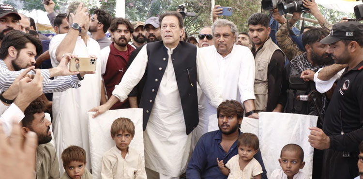Imran Khan flood relief camp Sukkur
