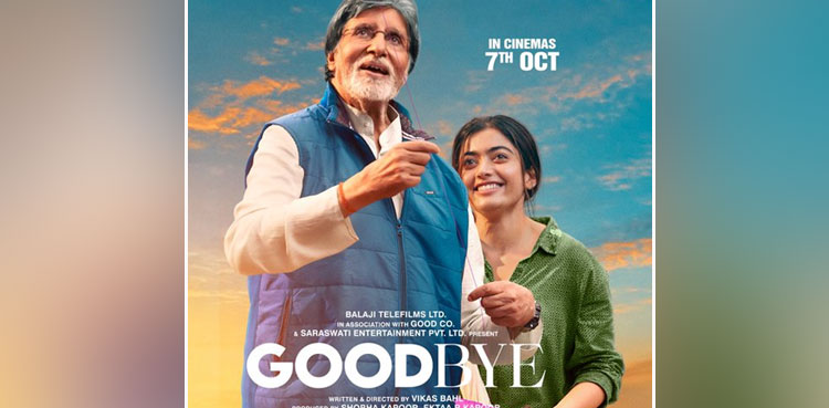 Goodbye poster, Bollywood movie, Amitabh Bachchan, Rashmika Mandanna