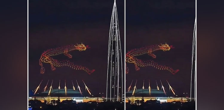 Drones, Dragon, night sky video, social media