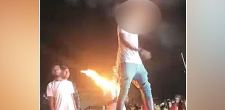 face catching fire, horrific video, mans, stunt horrific video