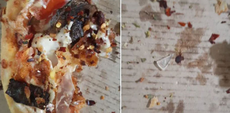 Man finds glass shards in pizza