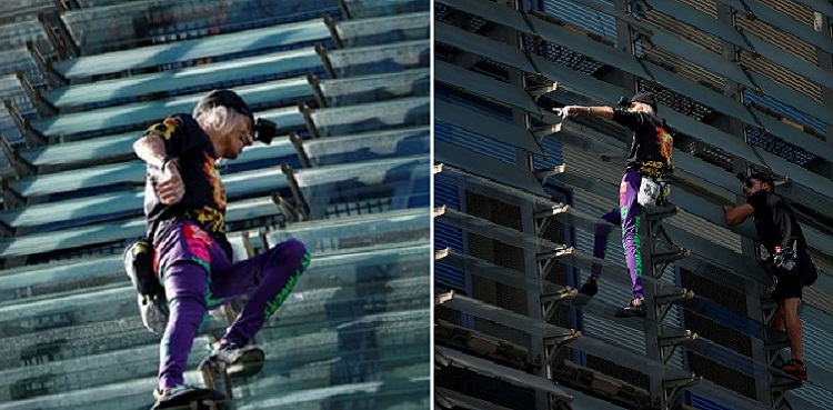 french spiderman alain robert climbs Barcelona skyscraper