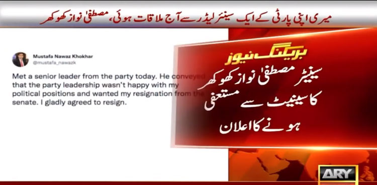 Mustafa Nawaz Khokhar, PPP, Senator, resign