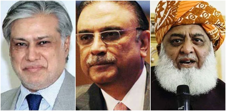 Ishaq Dar, PML-N delegation, Maulana Fazlur Rehman, Asif Ali Zardari