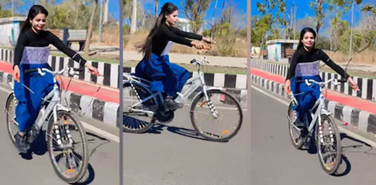 dangerous stunt, bicycle, Woman, social media