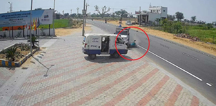 Miraculous escape, couple, speeding, pick-up truck, bike,