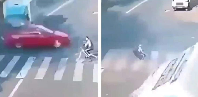 Viral Video, Cyclist, Escapes Certain Death,