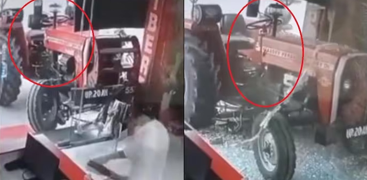 Viral video Spooky' tractor breaks shop's window