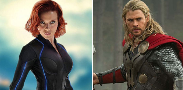 black widow, thor, scarlett johansson, chris hemsworth, marvel, transformation,